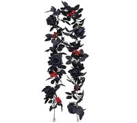 Halloween Garland, 69 Pouces Roses de Soie vignes Noires Fleurs avec des Baies Rouges Fausse Rose Guirlande pour Halloween Gothique de Mariage Table maître la pièce maîtresse
