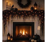 Halloween Garland with Lights Black Vine Mantel Decor (2.7M)