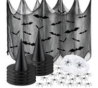 Halloween gaze de coton,100*200cm rideau porte exterieur halloween decoration Gaze Spooky Rideau d'horreur pour Salle de Fête en Plein air Maison Hantée Portes d'Entrée à l'Extérieur(Le noir)