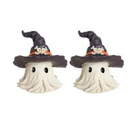 Halloween Ghost | 2-Piece Resin Ghost Statue With Hat, 5.5x5.8x5.8cm | Gothic Figurines For Porch, Garden, Mantel, Fireplace, Indoor & Outdoor Home Kitchen Party Decoration, Cute Haunted Decor