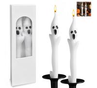 Halloween-Ghost Candles Set, Ghost-Taper Candles, 9.8in-Ghost Candles, Cute Spooky Taper Candles Ghost-Face For Halloween-Decorations (2)