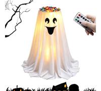 Halloween Ghost Candy Bowl Holder - LED Light Up Spooky Treat Bowl | 18.11"x18.11"x20.47" Iron/Fabric Stand, 8 Lighting Modes with Remote, 6-Hour Auto Timer, 3AA Battery Operated (Not Included)