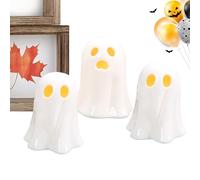 Halloween Ghost Ceramic Ornaments - Lighted Ghost Figurine Set of 3 | Cute Miniature Collectible Ghosts Halloween Sculptures for Haunted House, Mantel, Shelf, Windowsill, Fireplace Décor