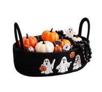 Halloween Ghost Cotton Rope Storage Basket With Handle Bathroom Decor | Halloween Ghost Design Cotton Rope Storage Basket With Handle For Holding Candy Toiletries And Small Items On Bathroom Toilet