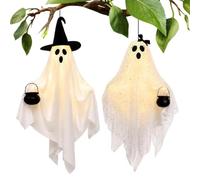Halloween Ghost Decor | 2 Pack Light Up LED Ornaments, Spooky Table