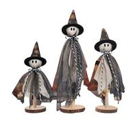 Halloween Ghost Decor - 3 pièces Figurine Rustique en Bois Ensemble pour Hommes Femmes, Ornements de Sculpture effrayants avec de Vacances Festif, décorations de Bureau de Table