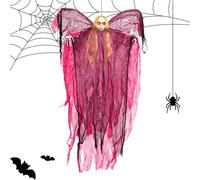 Halloween Ghost Decoration, Spooky Red Ghost Ornament, Voice Activated LED Lights, Interactive Halloween Decor, Perfect for Party Indoor Outdoor, Ideal Porch Fall Patio Yard Tree Display