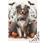 Halloween Ghost Dog Decorations Puzzle 1000 Pieces Cadeau Unique Jeu Éducatif Challenge Toy À De Qualité Supérieure Peinture Art pour Adultes Et Enfants 70x50cm/1000pcs