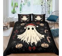 Halloween ghost Ensemble De Literie 3 pièces Microfibre Hypoallergique Imprimé en 3D Léger Vintage spooky style Parure de Lit avec 2 Taies d'oreiller Confortable for Chambre Adulte Single（140x200cm）