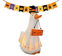 Halloween Ghost Figurine, Spooky Resin Ghost Statue, Animal-Themed Decorative Accent, Hand-Painted Finish, Lightweight Tabletop Design, Ideal for Mantel, Porch, Window, Haunted Decor, White Orange
