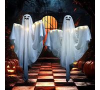Halloween Ghost Hanging Ghost with Warm White LED Light, 2 fantômes Suspendus de 47 Pouces décorations fantômes,for Garden Patio Lawn Garden