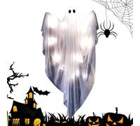 Halloween Ghost, Light Up Hanging Decoration with Glowing Lights and Spooky Sounds, Indoor Outdoor Figurine Statue for Yard Door Porch Garden Haunted House Party Home Holiday Scary Decor