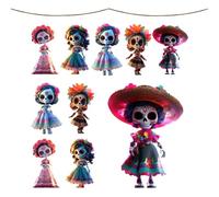 Halloween Ghost Ornements, Gothic Horror Doll Set, 3,15 x 3,15 x 0,59 pouces 2D Acrylic Punk Squelette Figurines Hanging Rope, Spooky Parties Display Kit for Window, Yard, Fireplace, Fence, Front Door