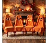 Halloween Ghost & Pumpkin Chair Cover, 4 Pack Spooky Face Slipcovers，#A