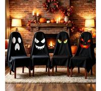 Halloween Ghost & Pumpkin Chair Cover, 4 Pack Spooky Face Slipcovers，#B