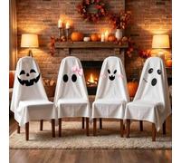 Halloween Ghost & Pumpkin Chair Cover, 4 Pack Spooky Face Slipcovers，#C