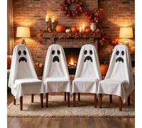 Halloween Ghost & Pumpkin Chair Cover, 4 Pack Spooky Face Slipcovers，#D