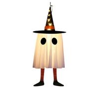 Halloween Ghosts Ornament - Glowing Ghost with Witch Hat & LED Light | Hanging LED Creepy Haunted House Prop, Holiday Decorations for Window Wall Porch Door Living Room Patios Garden