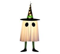 Halloween Ghosts Ornament, Glowing Pendant Decor, Witch Hat Hanging Figure, Light-Up Spooky Design, Scary Holiday Accent, for Porch, Tree, Yard, Courtyard, Living Room Wall, 20x20x60cm Polyester
