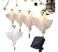 Halloween Ghosts - Solar Pathway Lights Set, 5 Pcs Waterproof LED Yard Stakes | Spooky Outdoor Ghost Lighting for Lawn, Walkway, Driveway, Garden, Backyard, Park | Festive Nighttime Decoration
