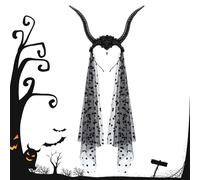 Halloween Goat Horns Headband, Gothic Veil Hair Hoop 30.31x12.99 inches, Cosplay Costume Hairband, Lightweight Curved Horn Design for Girls Masquerade Holiday Performances Party Use