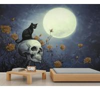 Halloween Gothic Skulls Wallpapers Halloween Cat Wallpaper Girls Room Rose Wall Mural Wallpaper Full Moon Night Wall Paper for Girls Bedroom Living Poster 500 x 350 cm