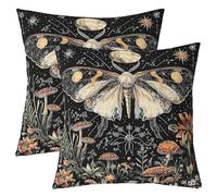 Halloween Gothique Papillon Housse de Coussin Lot de 2 45x45,Bohemian Moon Housse d'oreiller,Fleur de Plante de Champignon de la Jungle Taie d'oreiller,Fleur de Champignon Triple Coussin Décoratifs