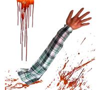 Halloween Hand, Realistic Reusable Soft Halloween Props for Cosplay, 22 pouces Bloody Broken Severed Hand with Plaid Cloth Sleeve, Seasonal Decor, Haunted House Trick