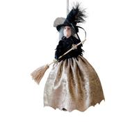 Halloween Hanging Witch Doll Decoration with Broom Vintage Tree Topper