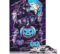 Halloween Haunted House Puzzle 1000 Pieces Cadeau Unique Jeu Éducatif Challenge Toy À De Qualité Supérieure Peinture Art pour Adultes Enfants 1000pcs (38x26cm)