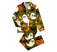 Halloween Haut à manches longues avec pantalon long Pyjama pour femme Costume pour petite fille Chaussons Bottes Taille 9, Vert noir, XXL