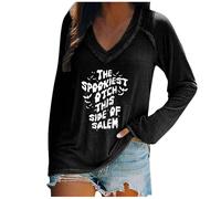 Halloween Haut Décolleté T-Shirt à Manches Longues et col en V pour Femme avec imprimé Maillot Rigolo Homme(Le Noir,L)