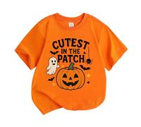 Halloween Haut Garçons Grande Taille T-Shirt à Manches Courtes pour garçons, Motif Citrouille d Halloween, décontracté et Tendance, Filles, mélange Confortable Cardigan Noir Court(Orange,6 Ans)