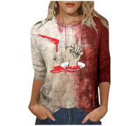 Halloween Haut Grande Taille T-Shirt à Manches Courtes et col Rond pour Femme, la Mode avec scène d Halloween, thème Sanglant imprimé Tee Shirt Femmes Longues(Violet,XXL)