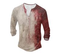Halloween Haut Homme Manches Longues Noir T-Shirt col Rond Homme, décontracté, thème Halloween, Motif de Taches, Impression numérique, Grande Taille Fruit du Métier Tisser(Blanc,XXL)