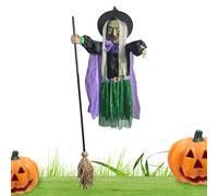 Halloween Hexe | Fliegende Hexe | Hexe Auf Fliegenden Besen | 180cm Große Dekofigur Aus Abs - Gruselige Requisite Für Garten, Terrasse, Rasen & Haus Zur Perfekten Halloween-Atmosphäre Drinnen & Drauße