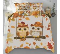 Halloween Hibou Housse de Couette 140x200 cm, Dessin Animé Chouette Animaux de la Forêt Automne Parure de Lit 1 Personne Microfibre Linge de Lit avec Fermeture Éclair et 1 Taies D'oreiller 65x65