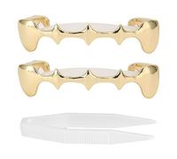 Halloween Hip Hop Dents,Plaqué Joker Gold pour Bouche Haut Bas Hip Hop Dents Grills,Fausse Dent Dents Supérieures Décoration pour Hommes Femmes,Rappeur Costume Cosplay Party,Cadeau pour Rappeur(Or)