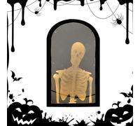 Halloween Hologram, Skeleton Mirror, LED Light Decor, Spooky Wall Accent, Creepy Indoor Ornament, Perfect for Bedroom, Door, Fireplace, Kitchen, Haunted House, Seasonal Celebration, Party Atmosphere