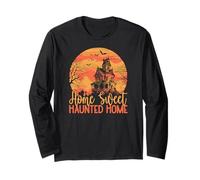 Halloween Home Sweet Haunted Home Spooky Full Moon Manche Longue