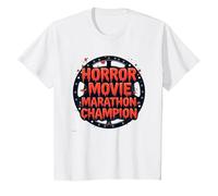 Halloween Horreur Movie Marathon Champion Spooky Fun T-Shirt, Enfant, Blanc, 4 Ans