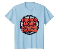 Halloween Horreur Movie Marathon Champion Spooky Fun T-Shirt, Enfant, Bleu Céleste, 12 Ans