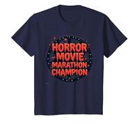 Halloween Horreur Movie Marathon Champion Spooky Fun T-Shirt, Enfant, Bleu Marine, 4 Ans