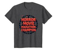 Halloween Horreur Movie Marathon Champion Spooky Fun T-Shirt, Enfant, Chiné Foncé, 4 Ans