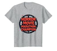 Halloween Horreur Movie Marathon Champion Spooky Fun T-Shirt, Enfant, Gris Chiné, 4 Ans