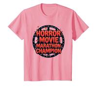 Halloween Horreur Movie Marathon Champion Spooky Fun T-Shirt, Enfant, Rose, 10 Ans