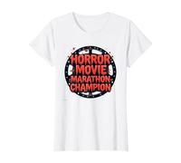 Halloween Horreur Movie Marathon Champion Spooky Fun T-Shirt, Femme, Blanc, M