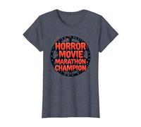 Halloween Horreur Movie Marathon Champion Spooky Fun T-Shirt, Femme, Bleu Chiné, XS