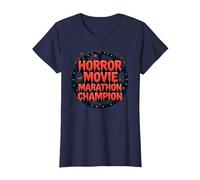 Halloween Horreur Movie Marathon Champion Spooky Fun T-Shirt, Femme, Bleu Marine, M