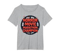 Halloween Horreur Movie Marathon Champion Spooky Fun T-Shirt, Femme Grandes Tailles, Gris Chiné, 4X